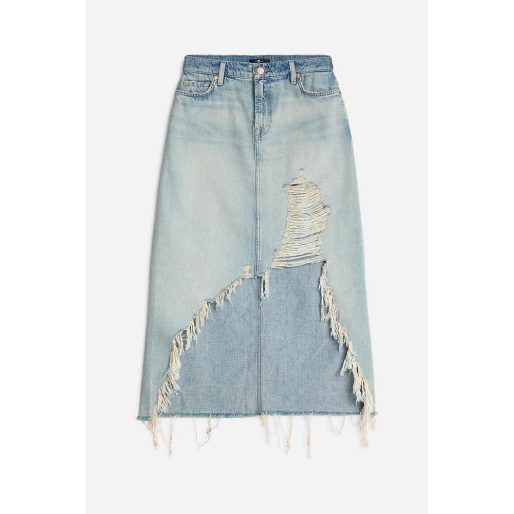 7 For All Mankind Distressed Asymmetrical Denim Maxi Skirt Size 27 - Picture 6 of 13
